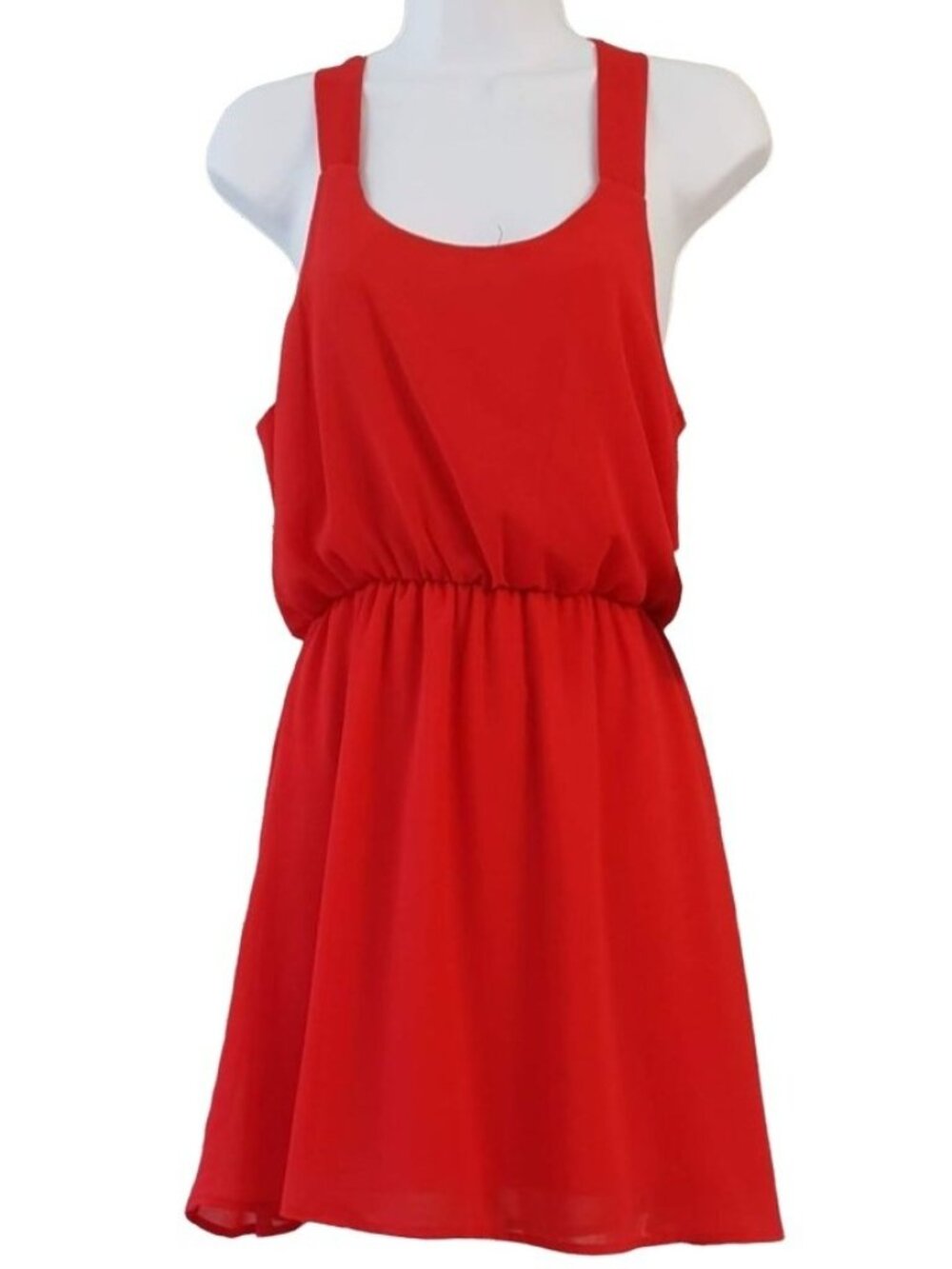 Dee Elle Women Sleeveless Dress Red Small Lined Elastic Tank Style Chiffon NEW